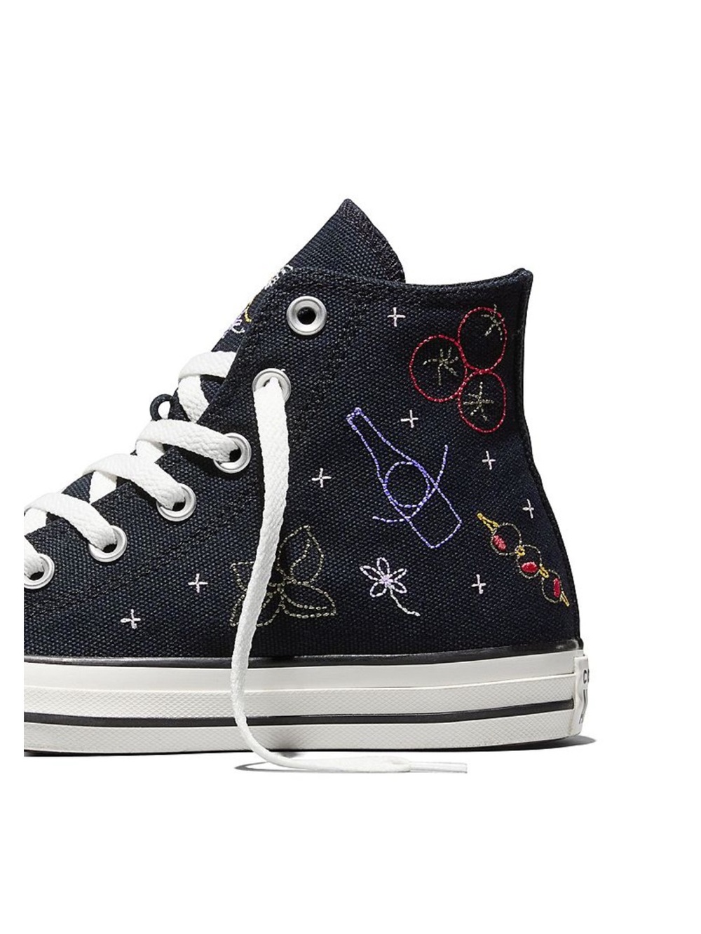 Converse Chuck Taylor All Star Black Embroidered High Top Lace-Up Women 8.5 NEW - Picture 2 of 16
